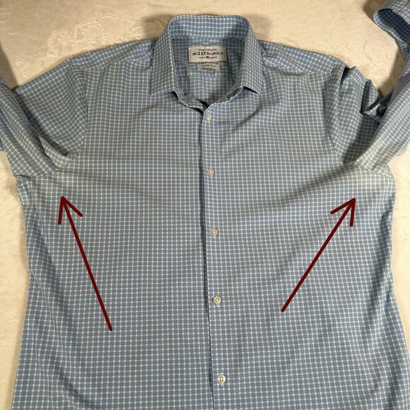 Mizzen Main Shirt Men Size XXL Plaid Blue Trim Fit Long Sleeve Made in USA - Picture 3 of 10